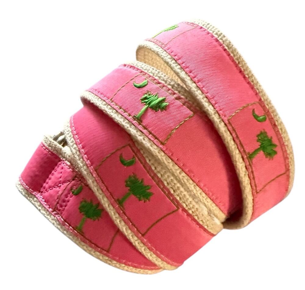 Pink Embroidered South Carolina Palmetto Moon Belt Size Large Coastal Preppy
